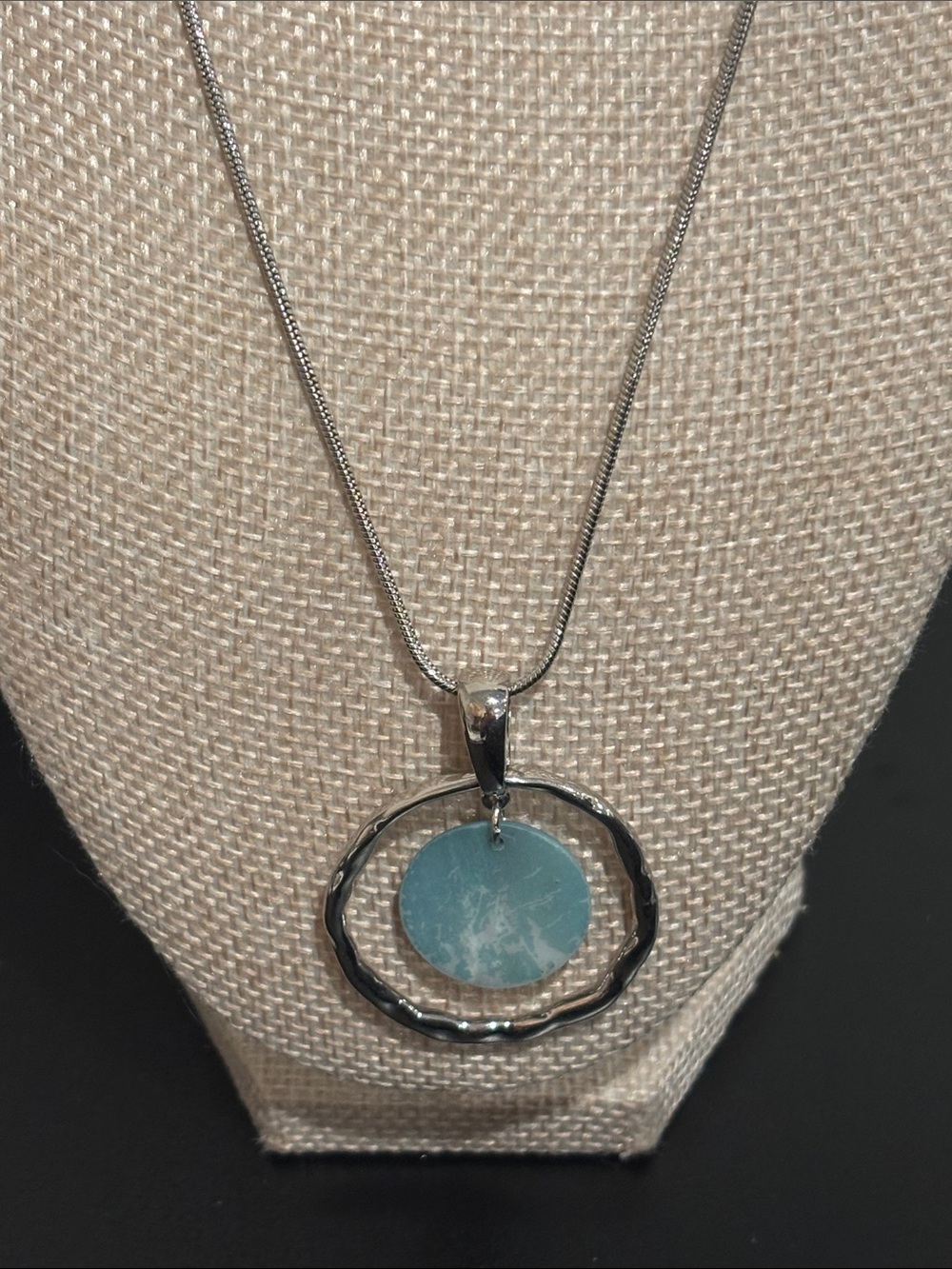 Lia Sophia Out To Sea Silver Tone Blue Mother of Pearl Circle Pendant Necklace